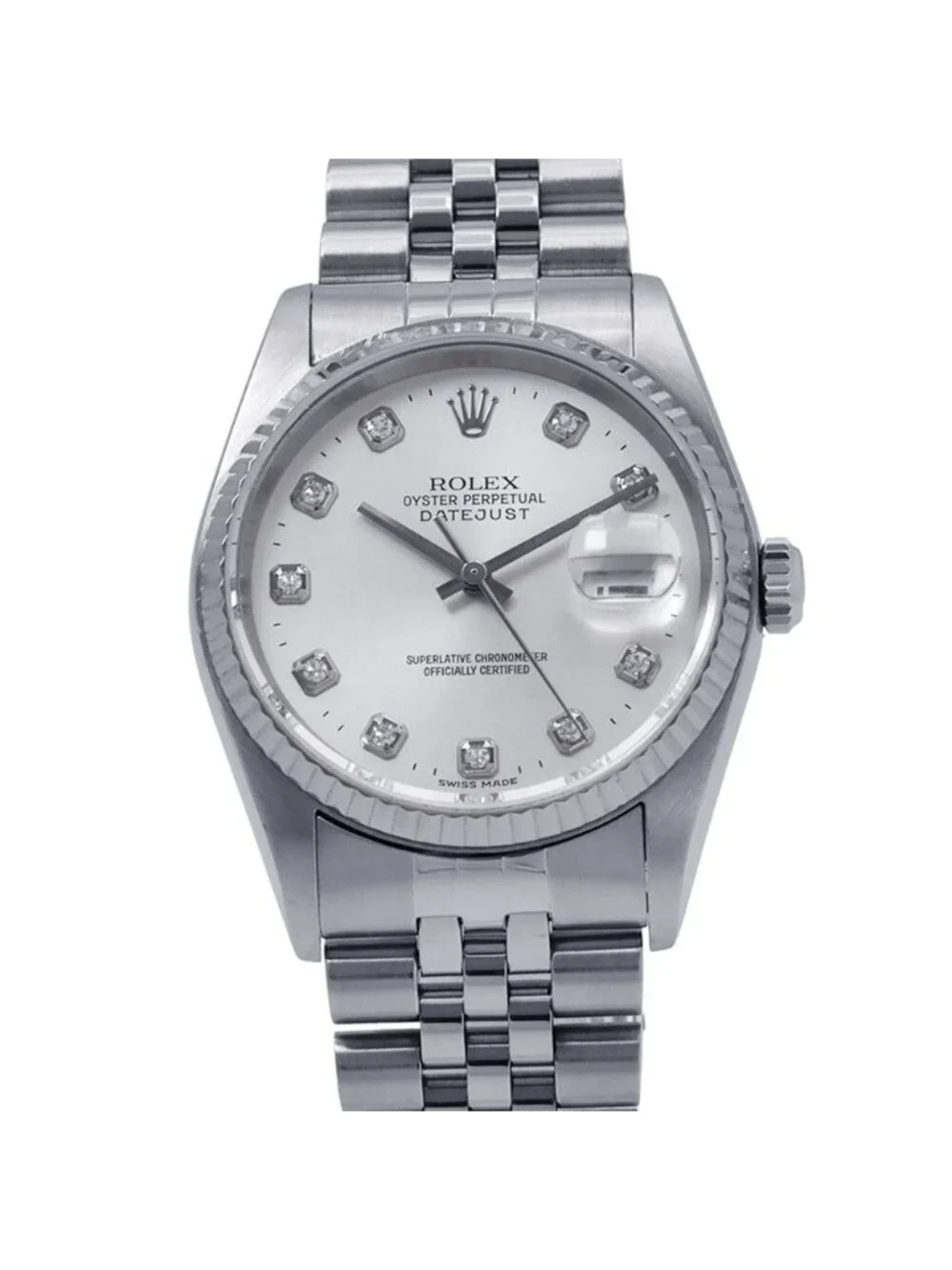 Rolex Datejust No SS White Gold Diamond Watch Silver Dial
